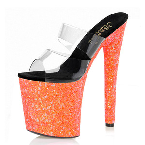 Paillettes <span class=keywords><strong>tacco</strong></span> sottile 8-pollici di modo di alta-<span class=keywords><strong>tacco</strong></span> <span class=keywords><strong>alto</strong></span> pantofole della piattaforma del tallone sottile tubo di acciaio scarpe da ballo di modo di estate di grandi dimensioni sandali - Product Image 3