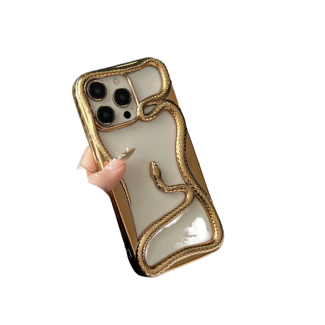 AilesTecca 3D Electroplate Snake Frame Mobile Phone Case for iPhone 11 12 13 14 15 16 Pro Max PC Back Cover Fashionable Trend