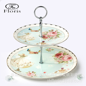 Présentoir à gâteaux en céramique à 2 niveaux, platine, pour dropshipping Shopify, bol à fruits, plateau de présentation pour thé de l'après-midi et desserts - Product Image 1