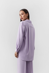 Casual nuovo Design collo basso maniche lunghe <span class=keywords><strong>con</strong></span> bottone anteriore <span class=keywords><strong>con</strong></span> spacco laterale camicia semplice camicetta <span class=keywords><strong>con</strong></span> <span class=keywords><strong>cintura</strong></span> da donna - Product Image 5