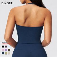 Débardeur de yoga brossé à col en V et dos nu pour femme, avec soutien-gorge de sport rembourré, coupe ajustée, haute élasticité, anti-humidité, idéal pour le fitness et la gym