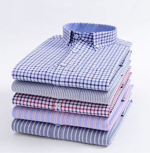 Chemise Oxford décontractée pour homme, coupe ajustée, 100% coton, style sans repassage, résistante aux plis, à carreaux en chevrons, rayée, manches longues, ODM - Product Image 1