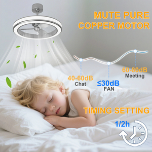 Ventilador de Techo Silencioso Plateado de 25 Pulgadas con Luz LED Regulable de 3 Colores, 6 Velocidades, Control Remoto y por Aplicación para Dormitorio - Product Image 2