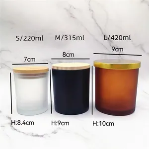 Wholesale 10oz 14oz Reusable Transparent White Black Amber Red Blue Candle Container Glass Jar With Gold Wooden Bamboo Lid