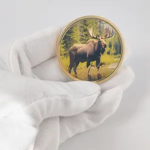 2024 koin peringatan perlindungan hewan koin tantangan rusa kerajinan logam koin pelat emas/perak 45mm dengan huruf alaska