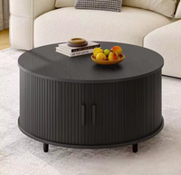 Table basse ronde moderne en bois avec porte coulissante de rangement, en noyer, pour salon, vente en gros pour appartement et hôtel