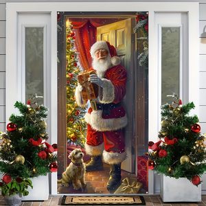Linda Funda Decorativa para Puerta de Navidad con Muñeco de Nieve, Funda para Puerta con Diseño de Papá Noel, Tela de Fondo para Fiestas Navideñas, Cortina para Puerta - Product Image 4