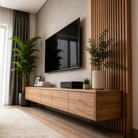 Meuble TV mural de qualité supérieure, style nordique rustique en bois, personnalisable, pour salon, meuble TV modulaire