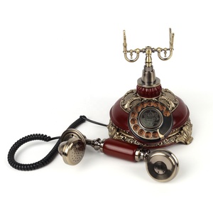 Teléfono Clásico de Madera y Metal <span class=keywords><strong>Rojo</strong></span>/Blanco de Estilo Vintage con Dial Giratorio, Accesorios de Cine Retro y Decoración del Hogar, 1 Año de Garantía - Product Image 4