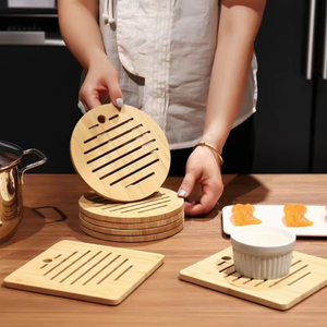 Dessous de plat en bois massif pour la cuisine et la décoration intérieure avec coussin antidérapant pour casseroles et plats chauds Tampons chauds en bambou - Product Image 5