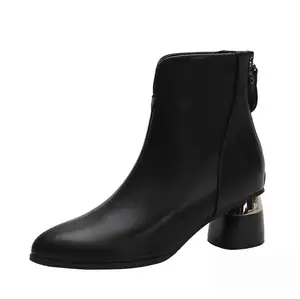 UP-4606r automne 2024 femmes talons fermeture éclair arrière en cuir véritable dames bottes chaussures pour l'hiver