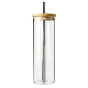 Bouteille en verre de 700 ml. Bouteille d'eau en verre avec mike / thé / café à large bouche avec plateau en bambou et paille ré - Product Image 1