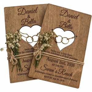 Invitaciones de Boda de Madera Grabadas con Láser Personalizadas, Tarjetas de Boda Hechas a Mano, Sobres, Tema de Amor, Regalo para Despedida de Soltera - Product Image 5