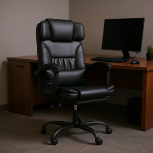 Silla de Oficina Reclinable de Cuero Sintético Negro, Ajuste Manual, Base Giratoria, Estilo Ejecutivo - Product Image 2