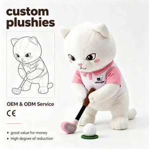 Peluche Gatto Bianco da Golf Personalizzato OEM, Mascotte Sportiva a Forma di Gattino, Mascotte Personalizzata con Logo per Pallina da Golf Rosa - Product Image 1