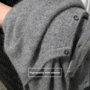 Cárdigan de Estilo Coreano 100% Lana Pura para Mujer, Chaqueta de Punto con Cuello, Suéter Holgado, Prenda Exterior, Top Adelgazante, Antipilling - Product Image 2