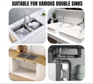 Kit di <span class=keywords><strong>Scarico</strong></span> Flessibile Espandibile per <span class=keywords><strong>Lavello</strong></span> da <span class=keywords><strong>Cucina</strong></span> 1 1/2" e 1 1/4" Tutto-in-Uno per <span class=keywords><strong>Lavello</strong></span> a Doppia Vasca, Design <span class=keywords><strong>Salvaspazio</strong></span> - Product Image 3