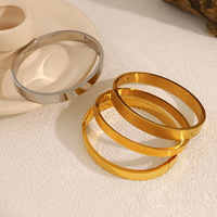 Bracelet jonc en acier inoxydable plaqué or 18 carats pour femme, lisse, plat, large, articulé, mélange or et argent, vente en gros OEM