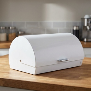 White Metal Flip Top Bread Box Rectangle Food <b>Storage</b> <b>Container</b> with Lid for <b>Kitchen</b> - Product Image 6