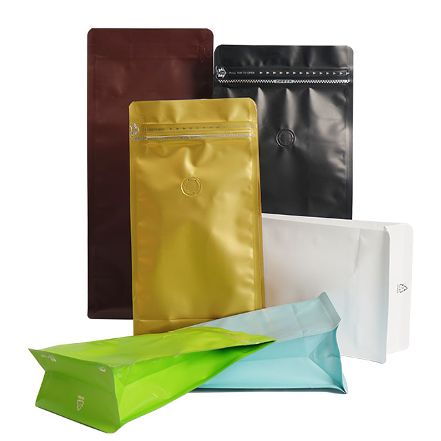 Square Flat Bottom Foil Bag, Square Block Bottom, Packaging Pouch Flat Block Box Bottom Bags With Air Valve