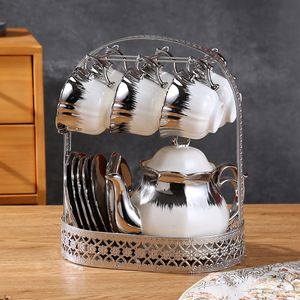 Service à café et à thé en céramique de luxe |   Service à thé en <span class=keywords><strong>porcelaine</strong></span> avec bordure dorée, 13 pièces |   Carafe à eau de qualité supérieure pour le thé anglais de l'après-midi - Product Image 6