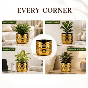 Pot de fleurs moderne de luxe en métal doré, elliptique, chromé, pour plantes d'intérieur - Product Image 1
