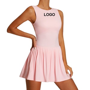 Womens Custom Logo Sleeveless Tennis Dress Breathable Nude Sports Clothing With Pleated Hem Athletic Gym Golf Pickleball Dress