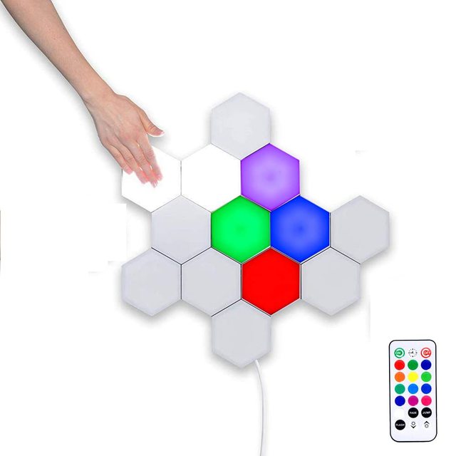 Modern White Hexagon LED Wall Panels with Smart APP Control Music Sync RGB Lighting for Gaming Rooms