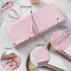 Trousse de Maquillage Imperméable en Cuir PU 2024, Format Voyage, avec Fermeture Éclair, Petite Pochette Organisateur pour Pinceaux de Maquillage, Modèle National Ouvert - Product Image 4