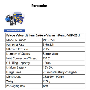 ปั๊มสุญญากาศไร้สาย Feiyue VRP-2SLi 3.6m ³/H 2Pa ปั๊มสุญญากาศเครื่องปรับอากาศสารทำความเย็น R32 HVAC - Product Image 6