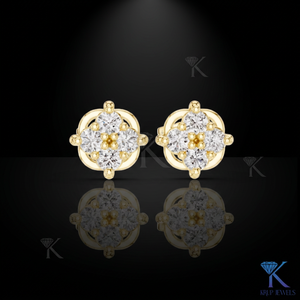 Boucles d'oreilles clous vintage en diamant de laboratoire, motif boussole, avec grappe de 4 pierres taille brillant, en or massif 14K 18K, bijoux de luxe pour femme, mariage - Product Image 1