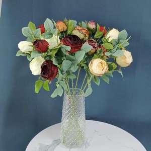 Haute Qualité Artificielle Unique Tige Fleurs Roses En Soie Vintage 3 Têtes Réaliste Bord Brûlé Rose Artificielle - Product Image 6