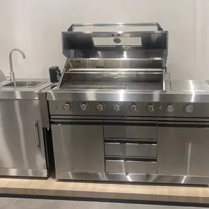 Waterproof Stainless Steel Kitchen Cabinet For Customize Outdoor Kitchen With BBQ Island