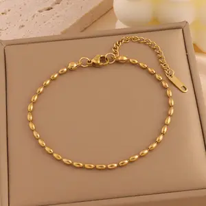 Bracelet tendance plaqué or 18 carats Nouvelles perles ovales Chaîne en acier inoxydable Bracelet de bijoux stylé