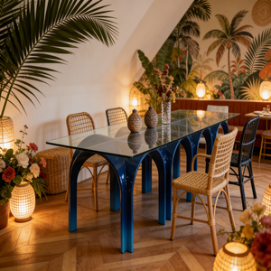 Tavolo da Pranzo e Conferenza Moderno <span class=keywords><strong>in</strong></span> Fibra di <span class=keywords><strong>Vetro</strong></span> <span class=keywords><strong>a</strong></span> Forma di <span class=keywords><strong>Ponte</strong></span> ad Arco per 12 Persone, Piano <span class=keywords><strong>in</strong></span> <span class=keywords><strong>Vetro</strong></span> Rotondo per Arredamento di Ville, Uffici e Showroom - Product Image 2