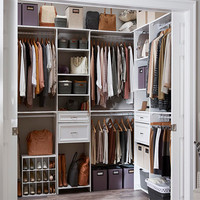 Armoire de chambre à coucher Prima Walk in Closet, armoire moderne en contreplaqué et bois de teck, armoire d'angle avec îlot central