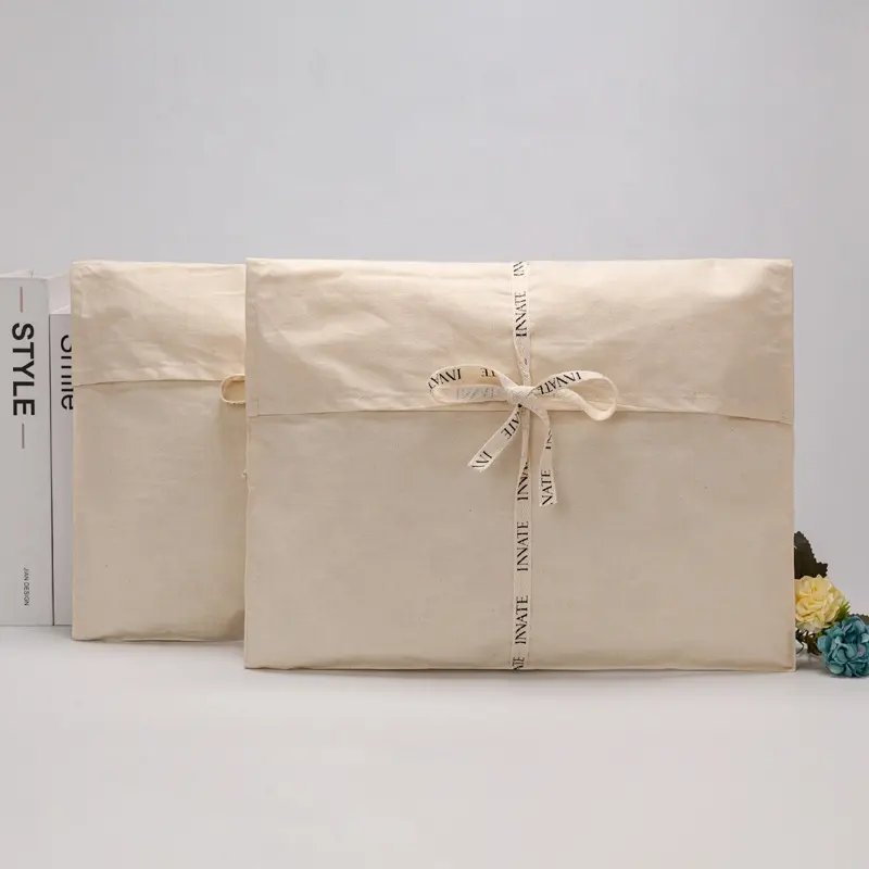 Pamuk zarf hediye ambalaj bez toz torbası doğal lüks takı kozmetik zarf toz torbası organik geri dönüşümlü pamuk toz torbası