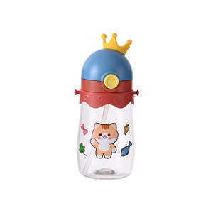 ขวดน้ำพลาสติกสำหรับเด็ก ลายมงกุฎ ปลอดสาร BPA ลายการ์ตูน ฝาเกลียวพร้อมหลอดดูด สายสะพายหลังสำหรับเด็กไปโรงเรียน - Product Image 5