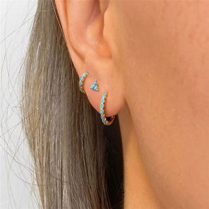 Fashion Vintage Style S 925 Sterling Silver Plated Gold 3 PCS <b>Earring</b> Set <b>Turquoise</b> Triangular <b>Stud</b> <b>Earrings</b> for Gift - Product Image 2