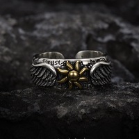Vente en gros, Meilleure vente : Bague ouverte pour homme, style punk, motif tournesol et aile, design vintage et original, design graffiti, design de niche