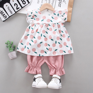 Vêtements pour enfants 2023 Nouvelle collection été pour filles style occidental Ensemble robe deux pièces pour bébé fille 1-2-3-4 ans Couleur unie motif animal dessin animé - Product Image 4