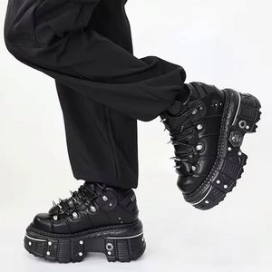 New Winter Punk Style Women's Slip-On <b>Flat</b> Platform Gothic Rock Boots Metal Decor <b>Pointed</b> <b>Toe</b> Sneakers - Product Image 6