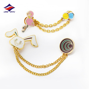 Longzhiyu Professional Custom Metal Crafts Cute Cartoon Hard Enamel Lapel Pins and Badges with Double Chain