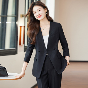 Women's White Suit Set Polyester Flared Trousers Office Lady Spring Anti-Wrinkle Three Quarter Sleeve - Product Image 4