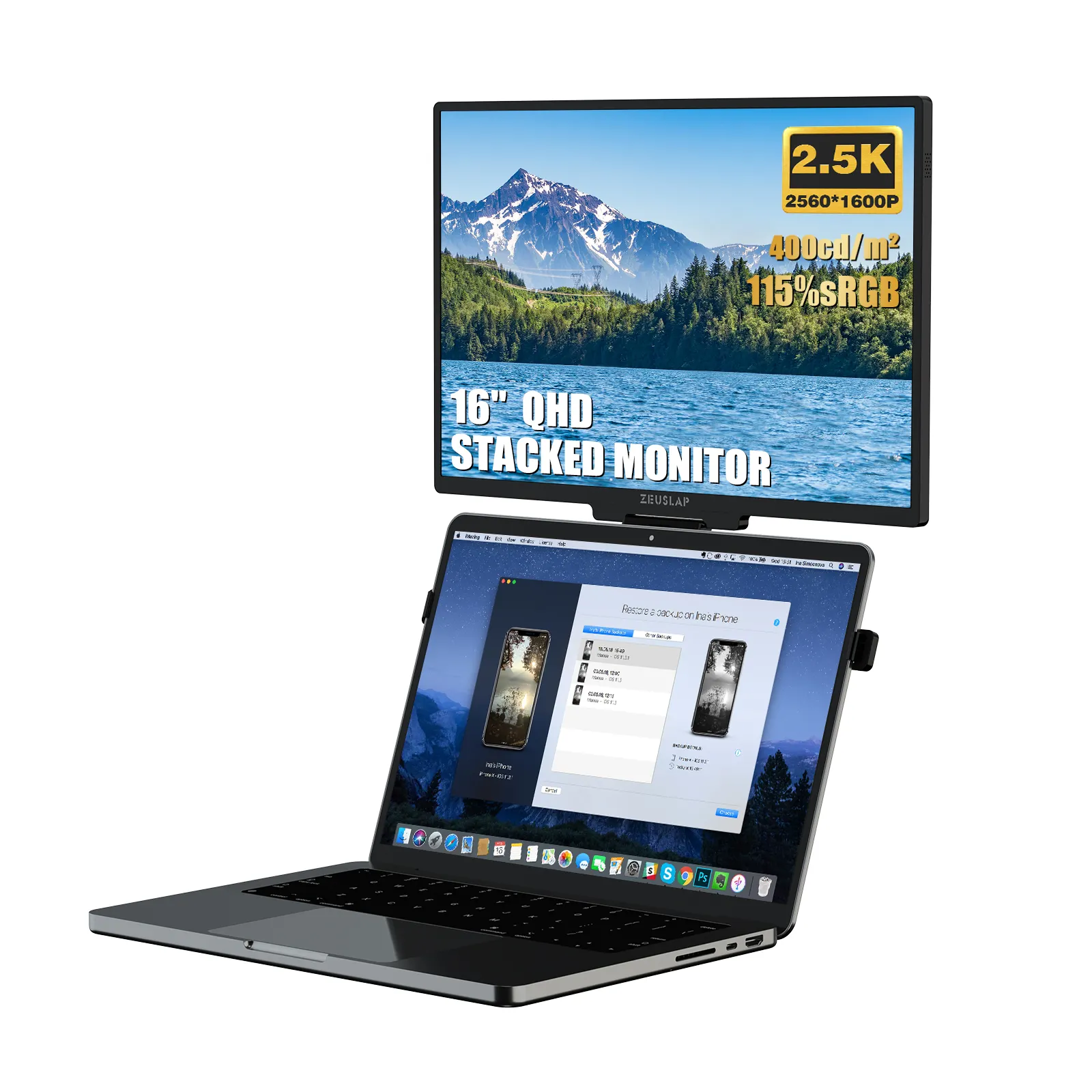 16Inch 2.5K 60Hz Anti-Glare Draagbare Stapelbare Lcd Monitor Met Nieuwe Laptop Scherm Extender 16:10 Aspect Ratio Voor Gebruik Op Kantoor