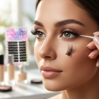 Cils ailés 100D Mega Volume 8 rangées 144C/Plateau Boîte pliable avec carte d'insertion personnalisée pour Club/Mariage/Sortie nocturne