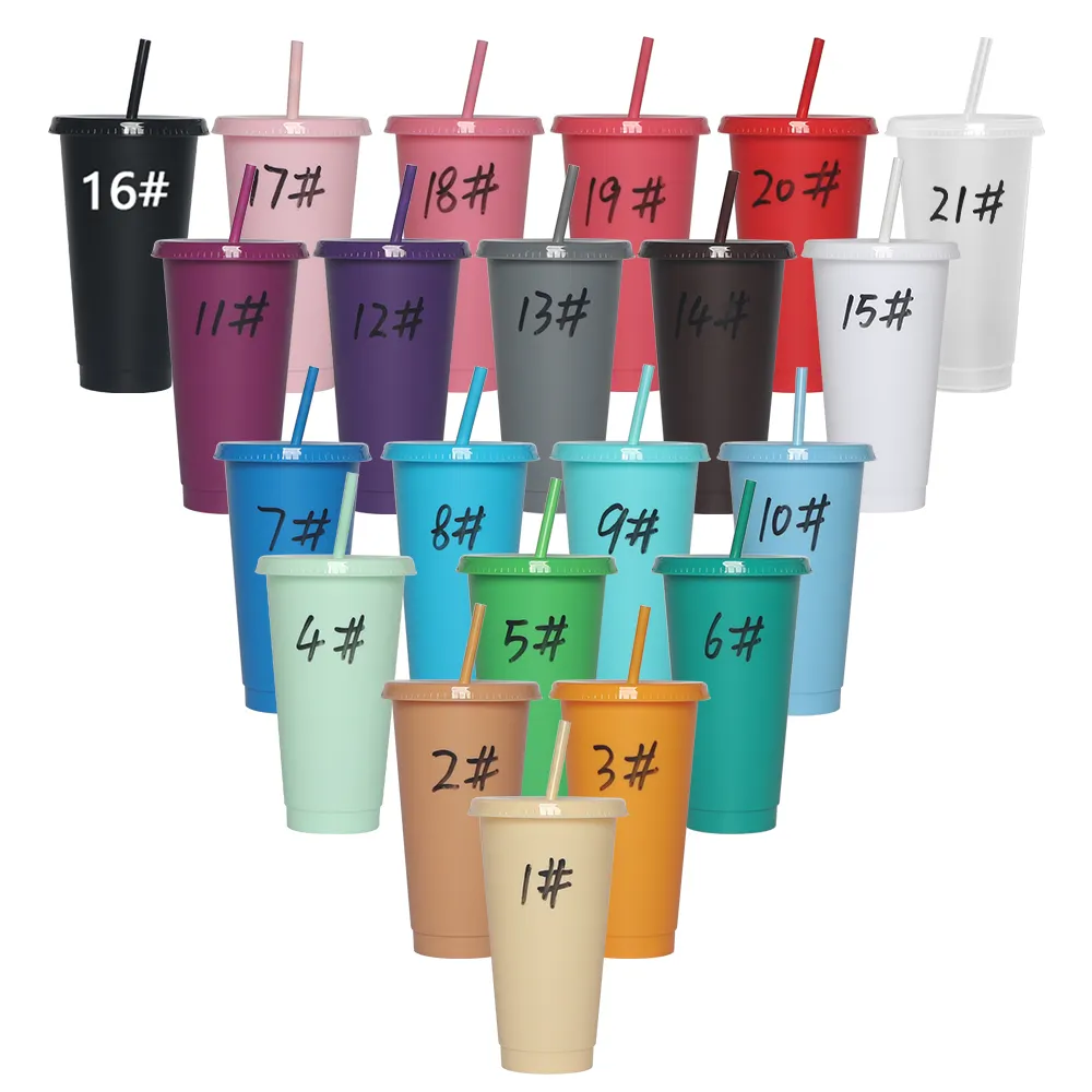 Solid color single wall 24oz 710ml reusable pp cold water drink coffee mug tumbler plastic cups with lids and straws