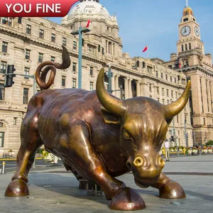 Famosa Decorazione Esterna Bronzo Wall Street Bull Scultura In Rame Bovini Statua