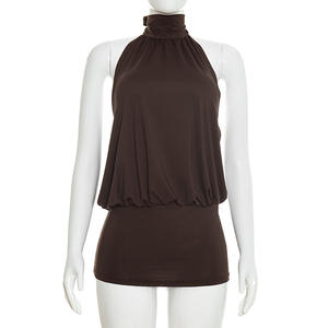 Viviblook J26DS023 Nouvelle Robe Mini Moulante de Soirée pour Femme, Couleur Unie, Sans Manches, Dos Nu à Lacets - Product Image 1