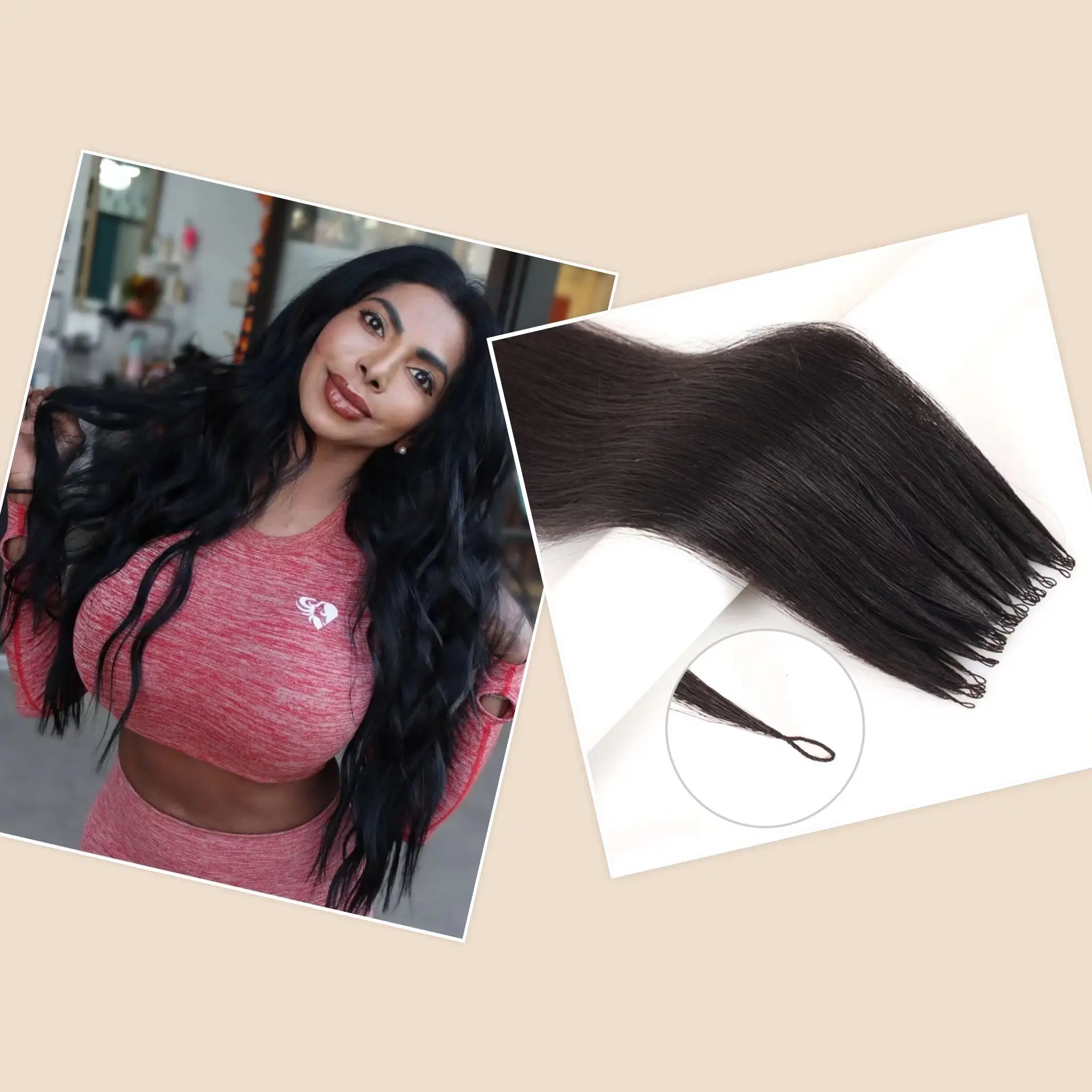 Extensions de cheveux Remy 100% humains, fait à la main, réutilisables, fil de coton noué coréen, plumes, ligne de cheveux